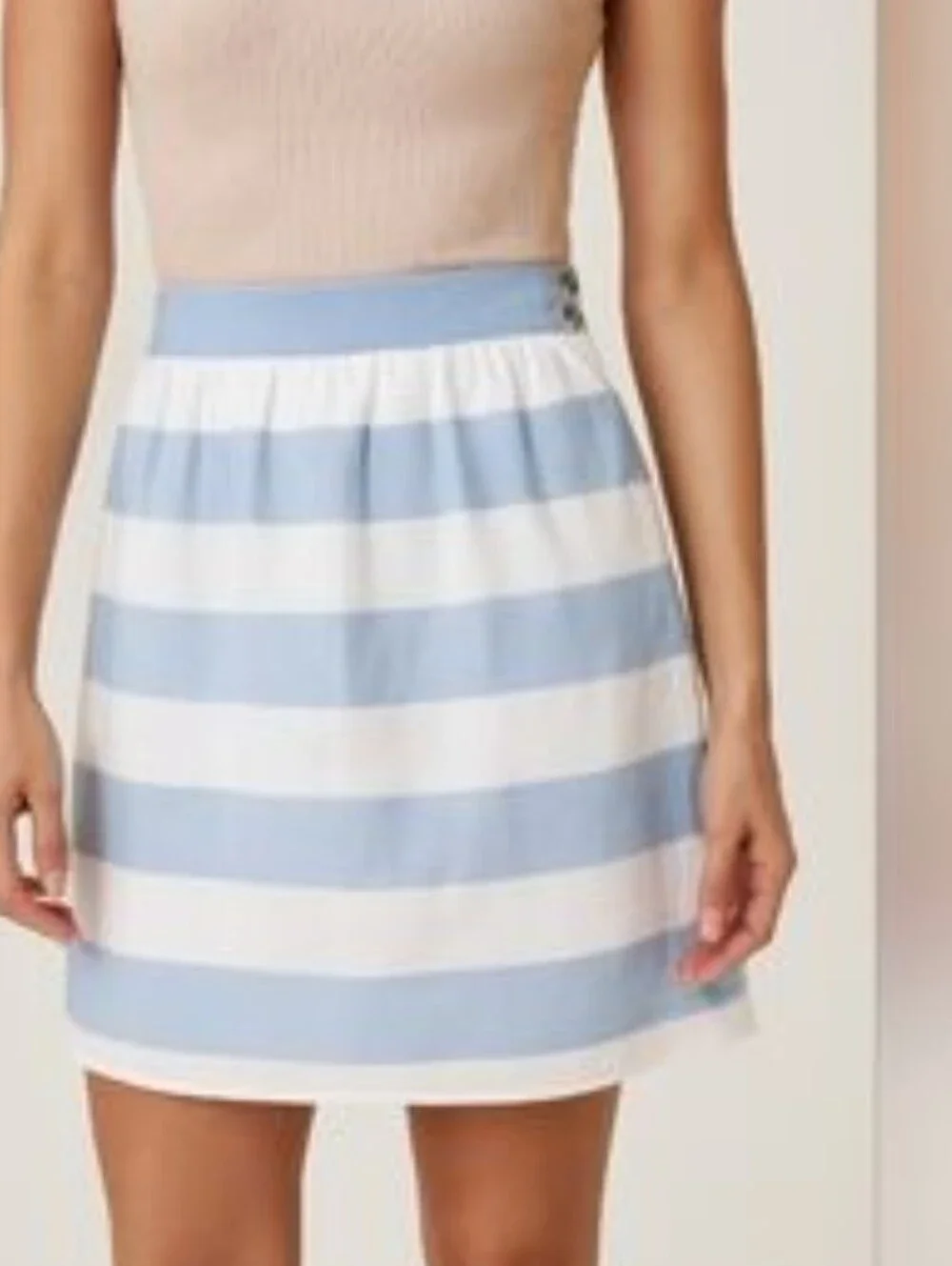 Kenar 100% Linen Mini Skirt Blue White Wide Stripes Pockets Women's Size 10